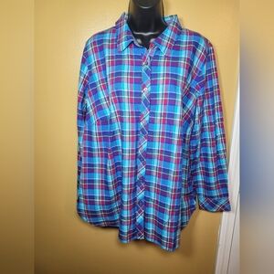 NWT Talbots Brushed Twill Plaid Button Down Shirt sz 1X